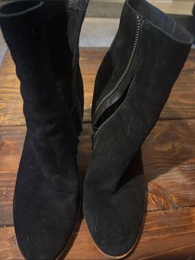 Black Suede Women's Ankle Boots with Side Zip